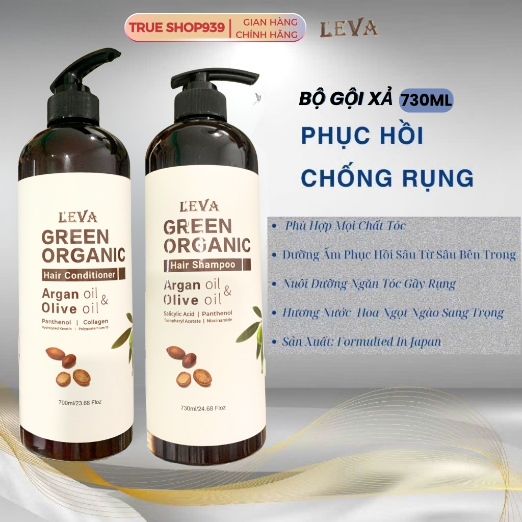 Dầu Gội Xả Leva Green Organic Argan & Olive oil Mượt Tóc Phục Hồi Hương Nước Hoa 730ml
