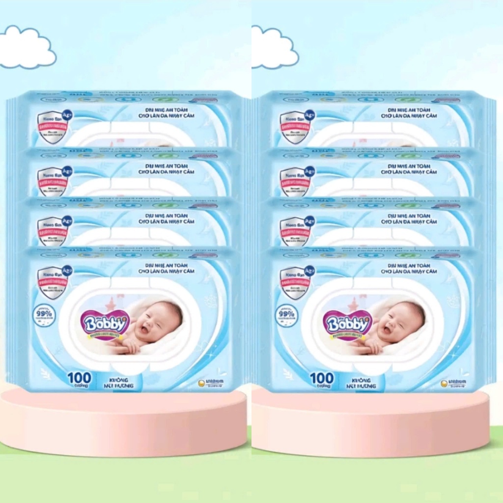 [COMBO 8/16 GÓI] Khăn ướt Bobby Care Xanh Không Mùi 100 tờ