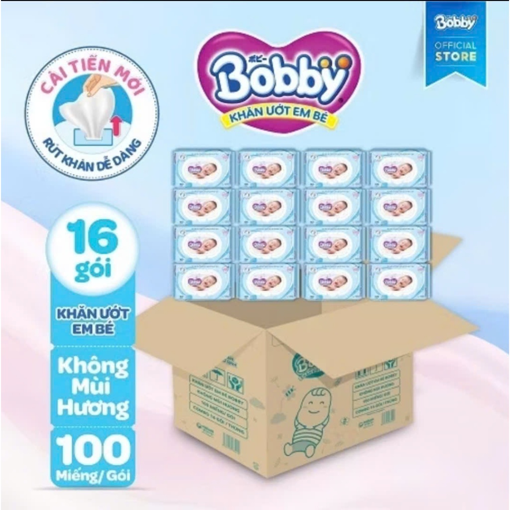 [COMBO 8/16 GÓI] Khăn ướt Bobby Care Xanh Không Mùi 100 tờ