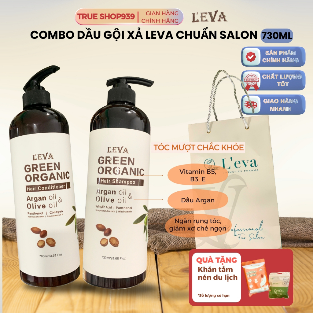 Dầu Gội Xả Leva Green Organic Argan & Olive oil Mượt Tóc Phục Hồi Hương Nước Hoa 730ml