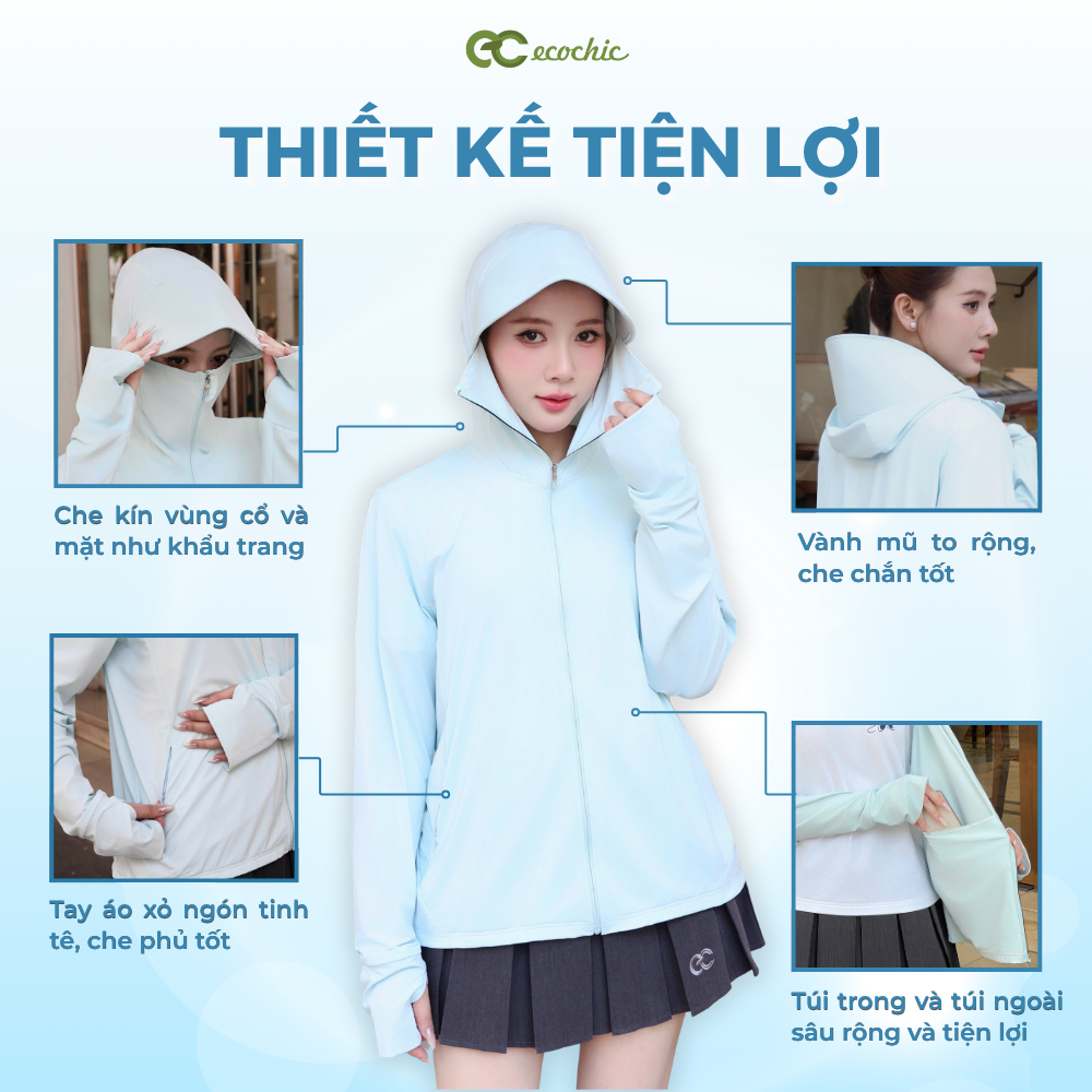 [VER 2] Áo Khoác Chống Nắng Nữ Ecochic Vải Băng Lạnh Ice Silk Cao Cấp Chống Tia UV Thoáng Khí B233