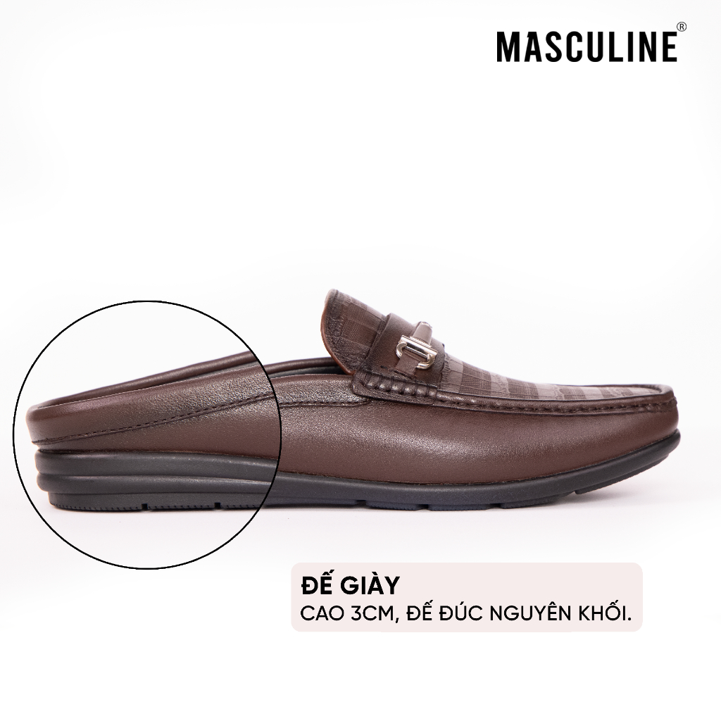 Giày sabo nam MASCULINE GSB605 Da bò mềm đế PU êm kiểu Loafer đai kim loại sang trọng