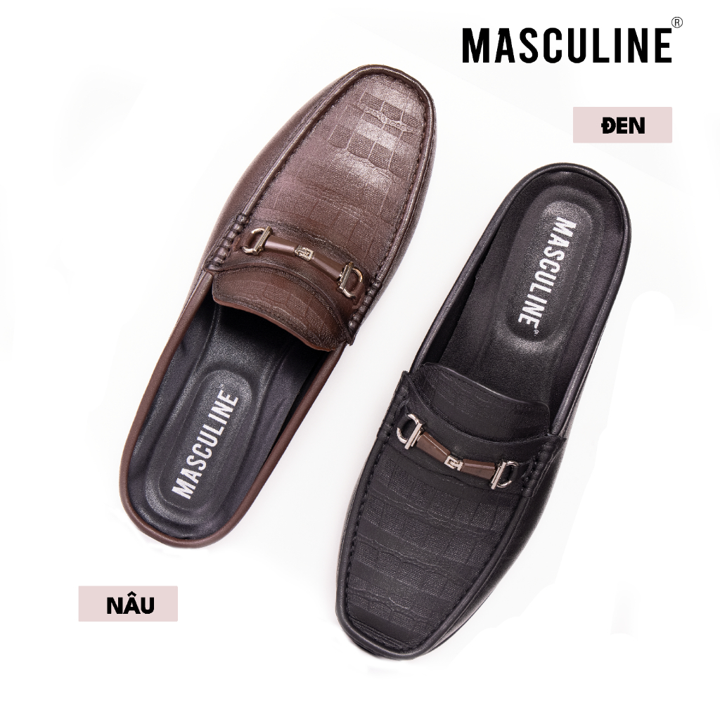 Giày sabo nam MASCULINE GSB605 Da bò mềm đế PU êm kiểu Loafer đai kim loại sang trọng