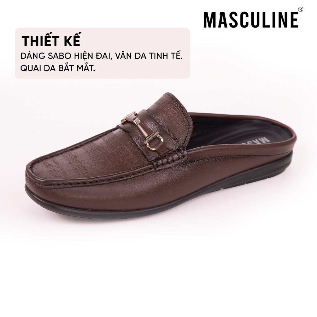 Giày sabo nam MASCULINE GSB605 Da bò mềm đế PU êm kiểu Loafer đai kim loại sang trọng