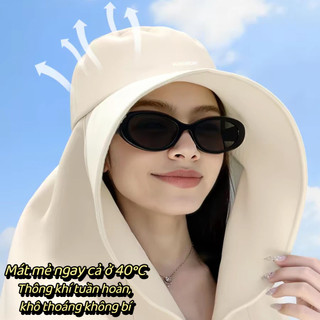 Mũ Chống Nắng Vành Rộng Có Khăn Choàng Bảo Vệ Mặt Cổ Chống Tia UV UPF 50+ Ngoài Trời Đi Biển Cho Nữ