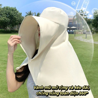 Mũ Chống Nắng Vành Rộng Có Khăn Choàng Bảo Vệ Mặt Cổ Chống Tia UV UPF 50+ Ngoài Trời Đi Biển Cho Nữ