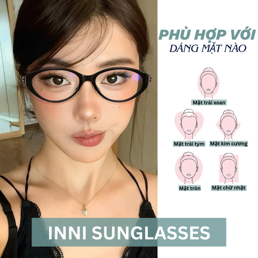 Kính Cận Nữ INNI Dáng Mắt Mèo Thanh Lịch, Gọng TR90 Siêu Nhẹ Dẻo Bền, Kính Đổi Màu Đeo Đi Học Đi Làm