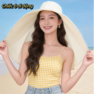 Mũ Chống Nắng Vành Rộng Có Khăn Choàng Bảo Vệ Mặt Cổ Chống Tia UV UPF 50+ Ngoài Trời Đi Biển Cho Nữ