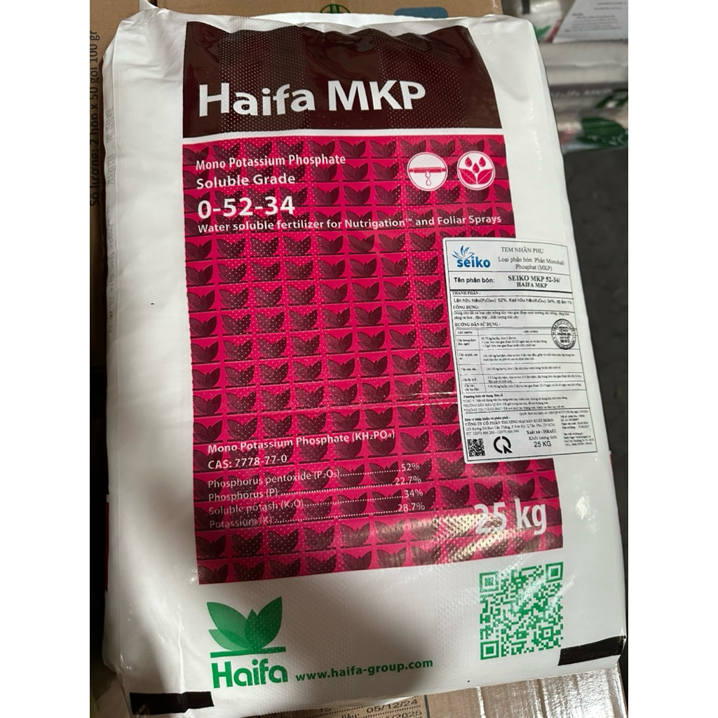 Phân bón MKP 0-52-34 Seiko nhập khẩu Haifa Isarel Chính hãng LÁ MAU GIÀ,  RA HOA TẬP TRUNG, trái to, tăng độ đường