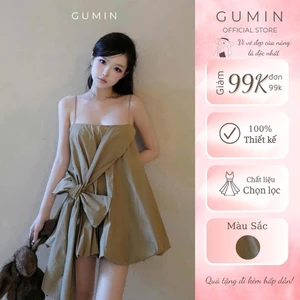 Váy hai dây ngắn GUMIN thiết kế vạt nơ chéo eo dáng bồng bí tiểu thư, Đầm nữ 2 dây tiểu thư sang chảnh