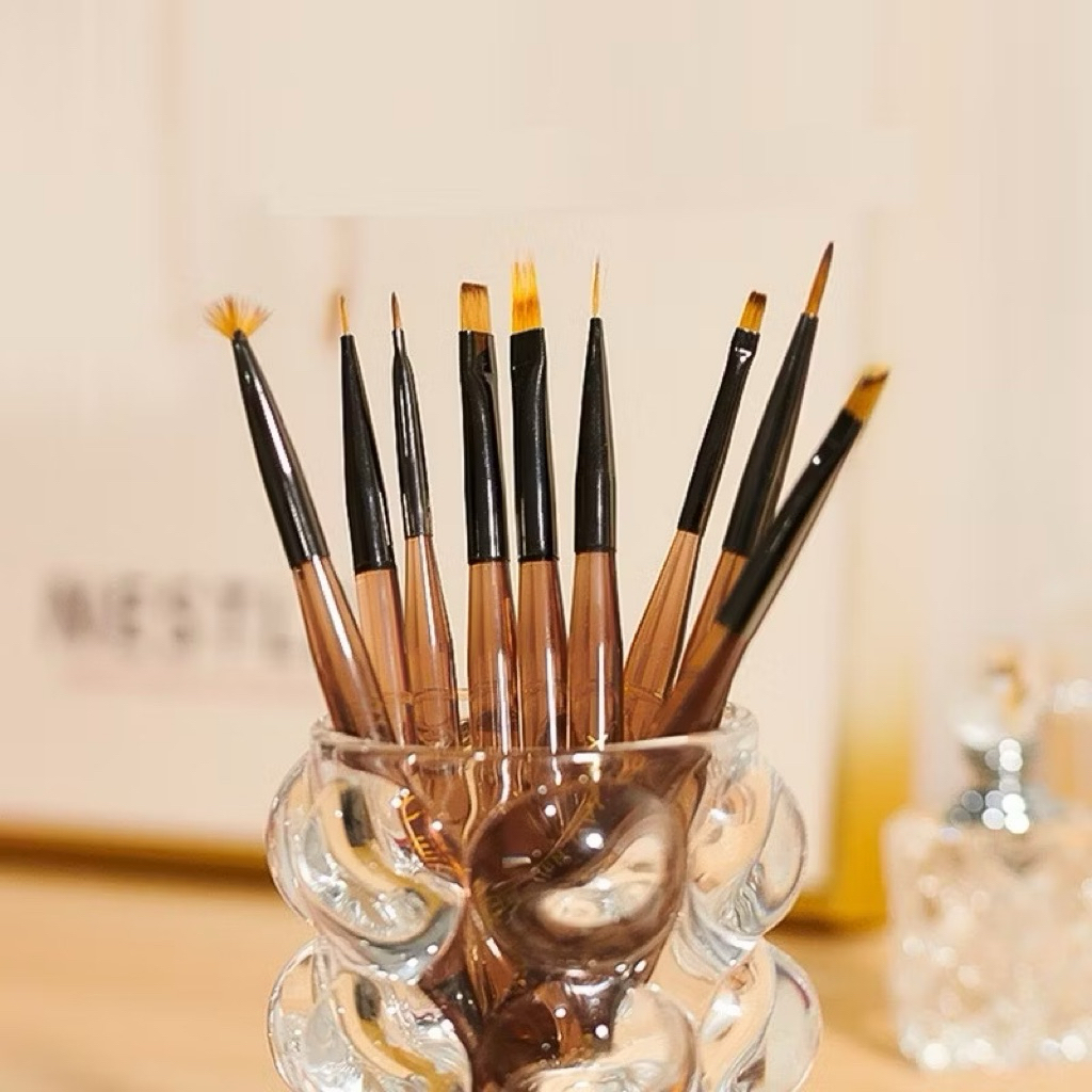 set cọ 9 cây trang trí nail cán nâu