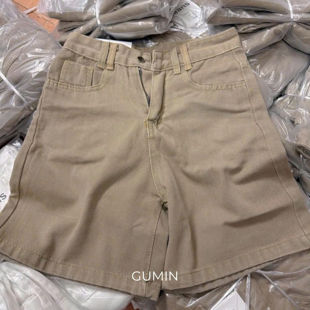 Quần jean be ngố GUMIN thiết kế quần form rộng phong cách basic tiểu thư, Quần ngố bò nữ sang chảnh
