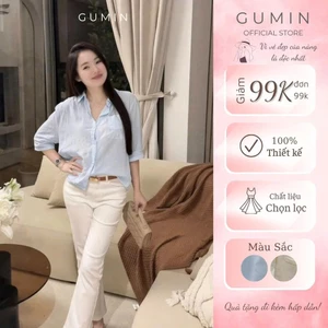 Áo sơ mi đũi GUMIN thiết kế áo túi ngực kiểu dáng basic thanh lịch, Áo sơ mi nữ công sở sang trọng