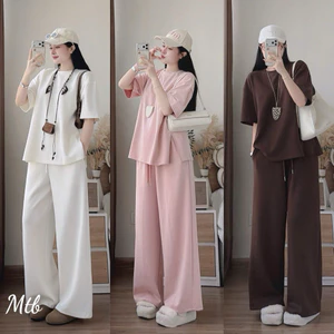 Bộ đồ nữ áo thun nữ tay lỡ quần ống rộng bigsize cạp cao lưng thun