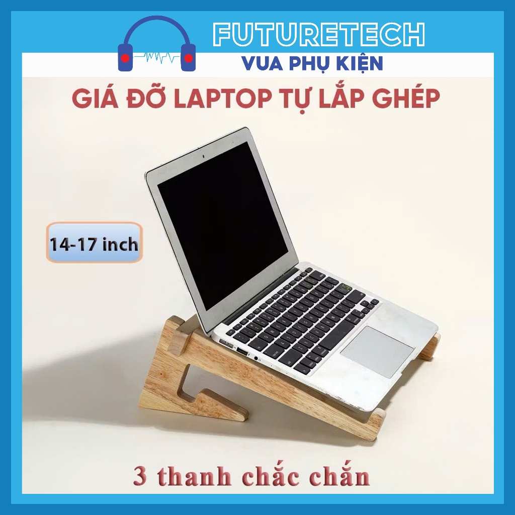 Kệ, Giá đỡ laptop gỗ thông tự nhiên cao cấp vân gỗ giúp tản nhiệt máy tính chống nóng - FUTURECH