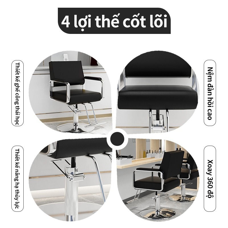 Ghế cắt tóc nam nữ dành cho salon tóc cao cấp - ghế cắt tóc inox nâng chân chắc chắn, đẹp và tiện lợi