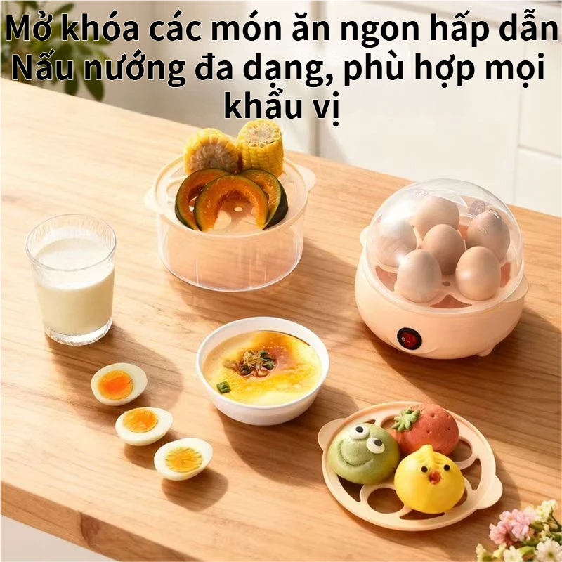 Máy hấp trứng gia đình thông minh PTC tỏa nhiệt nhanh đều nắp trong suốt quan sát trực quan chất liệu PP cấp thực phẩm