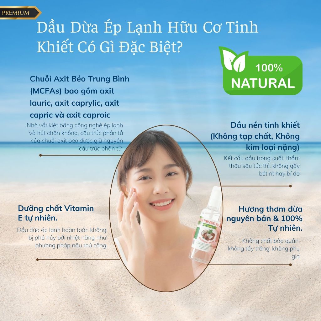 Dầu Dừa Ép Lạnh Từ Dừa Tươi Tinh Khiết - Dưỡng Da Mềm Mịn, Mượt Tóc, Tẩy Trang & Massage