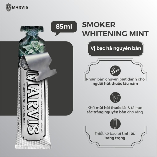 (Marvis chính hãng) Kem Đánh Răng MARVIS SMOKERS WHITENING MINT 85ml (Hương bạc hà) - Hơi thở thơm mát hỗ trợ trắng răng