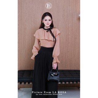 Set Đồ Công Sở Thiết Kế Cao Cấp LA ROSA Áo Sơ Mi Tơ Bèo Xinh Xắn Phối Quần Suông Ống Rộng Tôn Dáng S1085