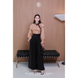 Set Đồ Công Sở Thiết Kế Cao Cấp LA ROSA Áo Sơ Mi Tơ Bèo Xinh Xắn Phối Quần Suông Ống Rộng Tôn Dáng S1085