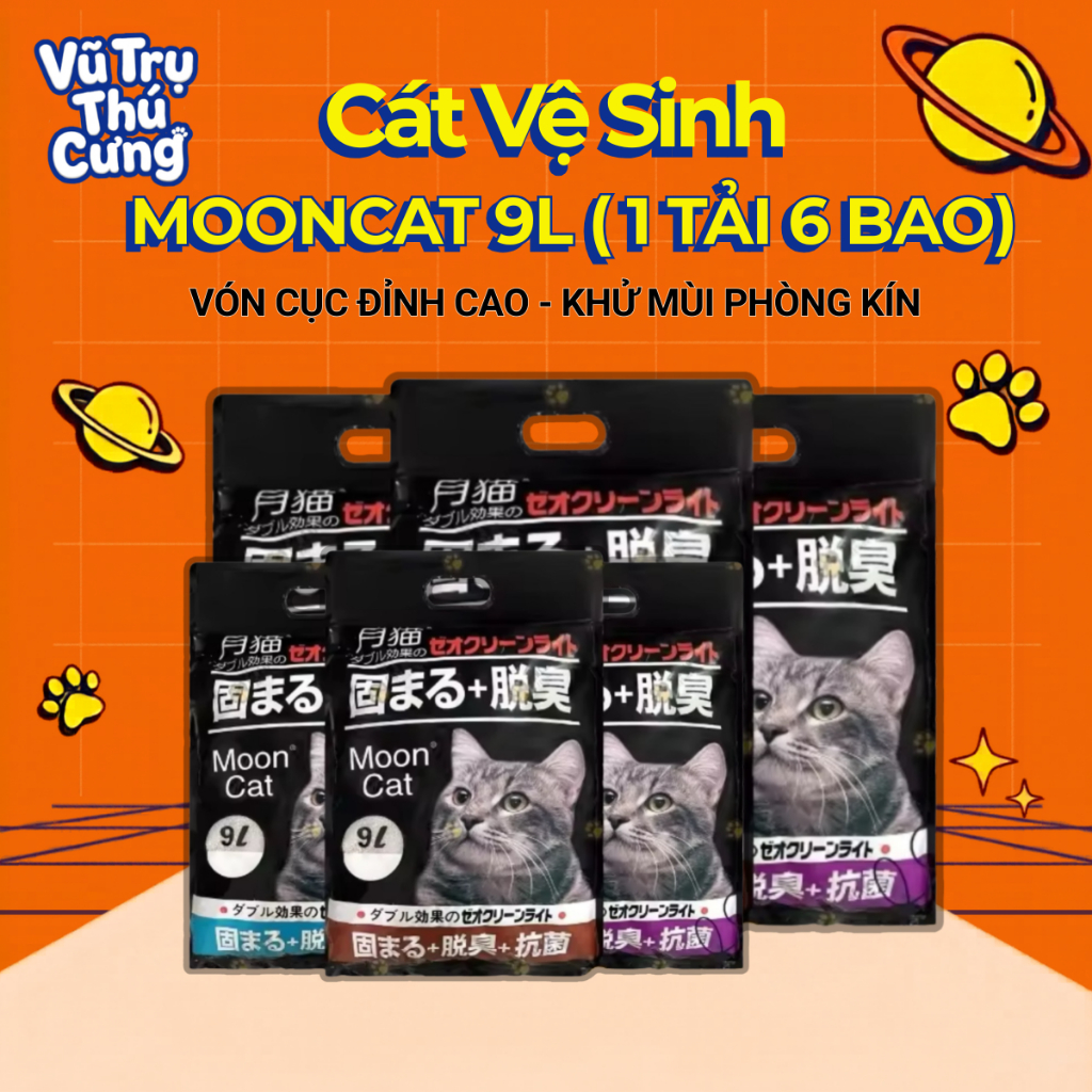 (1 tải 6 bao) Cát Nhật đen MoonCat 9L chính hãng, Cát vệ sinh cho mèo khử mùi, vón cục tốt