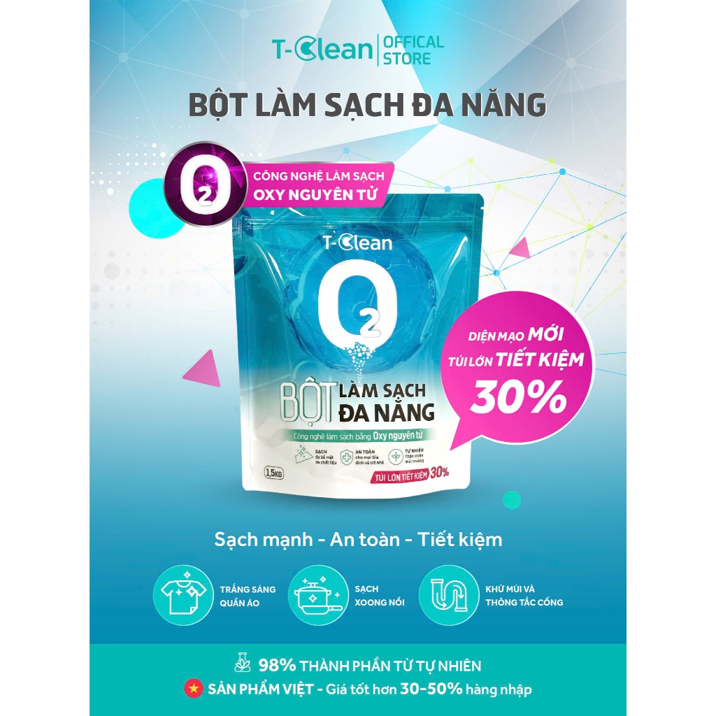 Bột làm sạch đa năng T-Clean 500g, tẩy ố vàng, mốc, bẩn trên nhiều bề mặt: đá, gỗ, da..