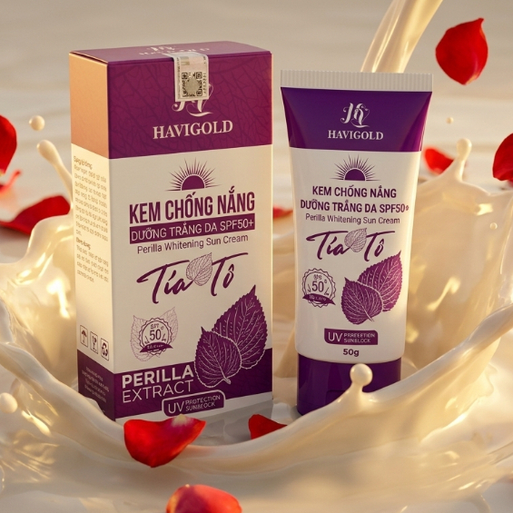 Kem Havigold (Trắng-Tím) Tía Tô - Màng Lọc UV Bảo Vệ Da Giảm Mụn Mờ Nám, Trẻ Hóa 50g