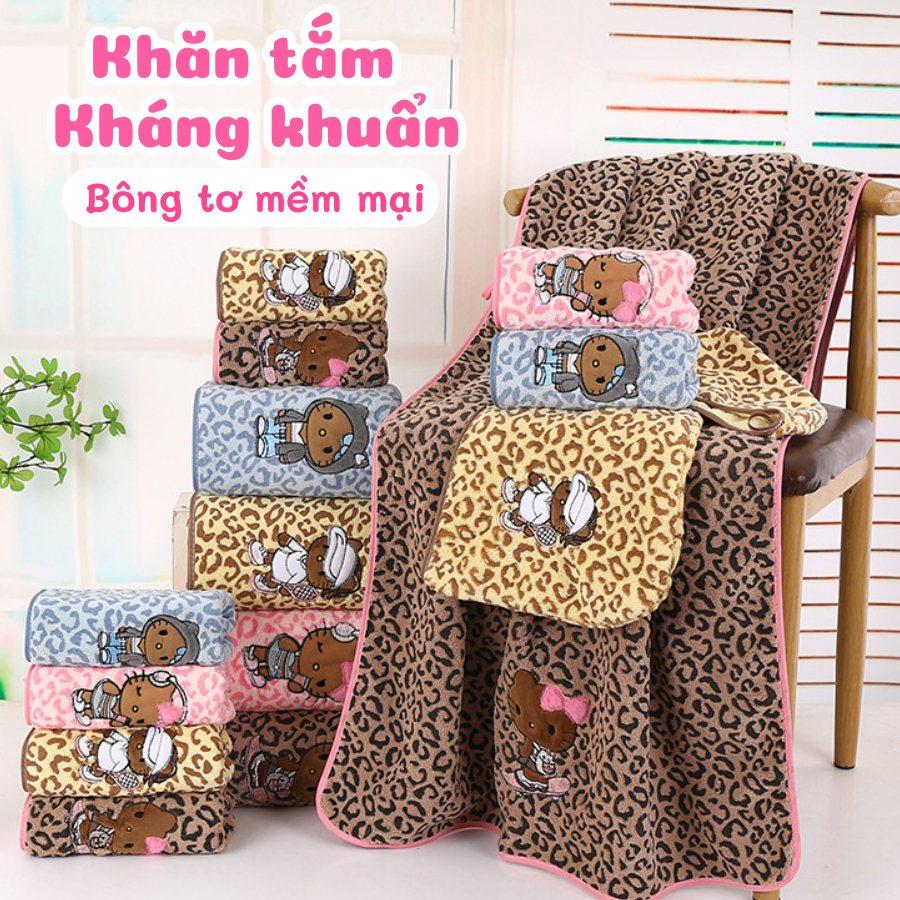 Khăn Tắm Cotton Kháng Khuẩn Cao Cấp Thêu Hello Kitty, Khăn Tắm Siêu Thấm Hút, Mềm Mịn