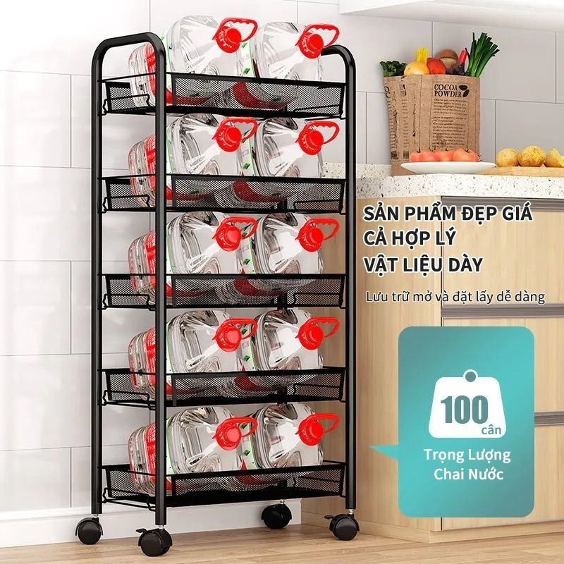 Kệ nhà bếp Kệ lưu trữ sàn nhà gia dụng Giỏ nhiều tầng Xe đẩy rau quả đa năng3-4-5 tầng