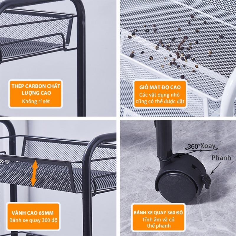 Kệ nhà bếp Kệ lưu trữ sàn nhà gia dụng Giỏ nhiều tầng Xe đẩy rau quả đa năng3-4-5 tầng