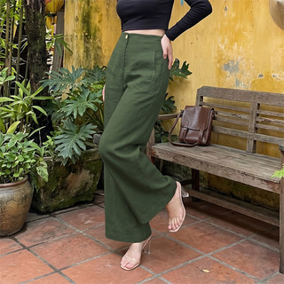 QUẦN ĐŨI NỮ Q01 [45-85kg], Quần thiết kế lưng thun phía sau, dáng suông. Chất đũi xước Nhật cao cấp