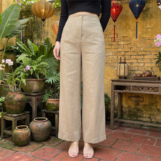 QUẦN ĐŨI NỮ Q01 [45-85kg], Quần thiết kế lưng thun phía sau, dáng suông. Chất đũi xước Nhật cao cấp