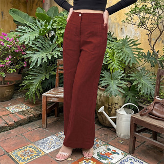 QUẦN ĐŨI NỮ Q01 [45-85kg], Quần thiết kế lưng thun phía sau, dáng suông. Chất đũi xước Nhật cao cấp