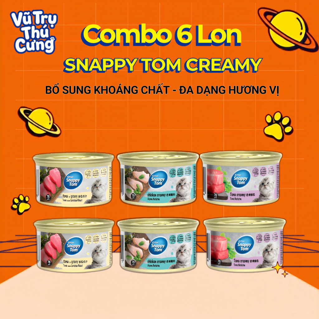 Combo 6 lon Pate Snappy Tom Kitten dành cho Mèo Con Creamy 70g