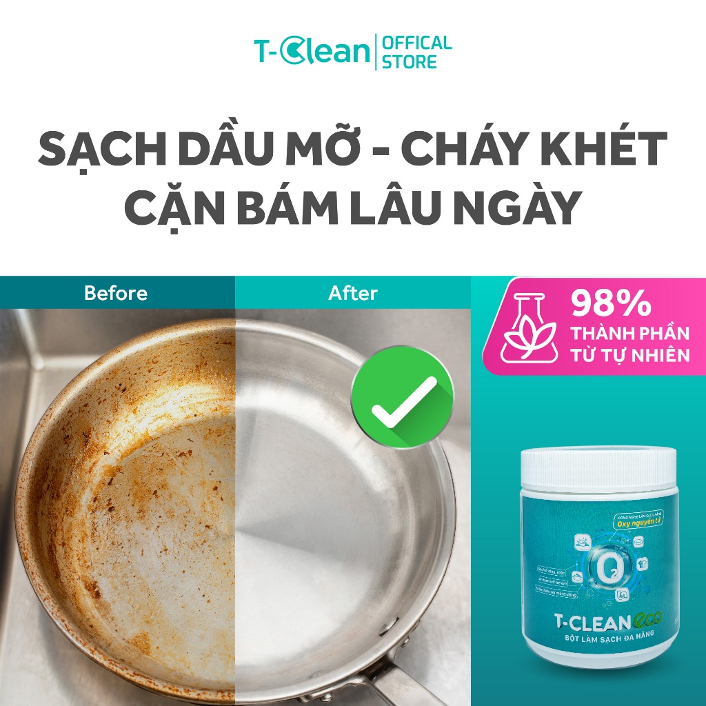 Bột làm sạch đa năng T-Clean 500g, tẩy ố vàng, mốc, bẩn trên nhiều bề mặt: đá, gỗ, da..