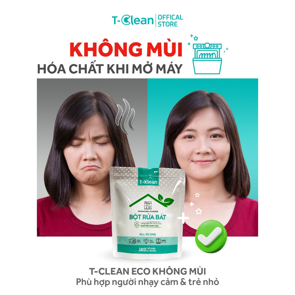 Bột Rửa Bát TClean ECO, Bột Rửa Chén Cho Máy Rửa Bát -1kg Đa Năng, Sạch An Toàn Mùi Chanh Nhẹ