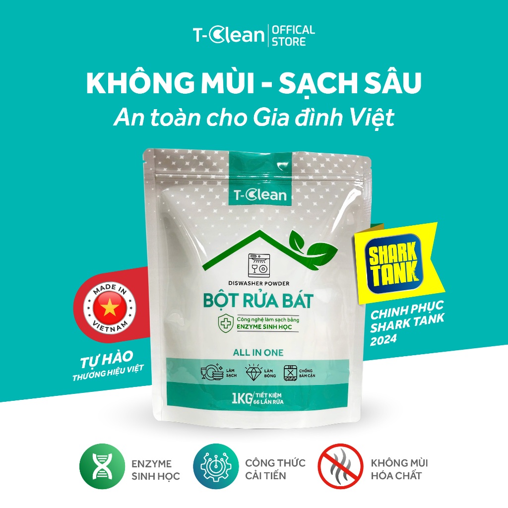 Bột Rửa Bát TClean ECO, Bột Rửa Chén Cho Máy Rửa Bát -1kg Đa Năng, Sạch An Toàn Mùi Chanh Nhẹ