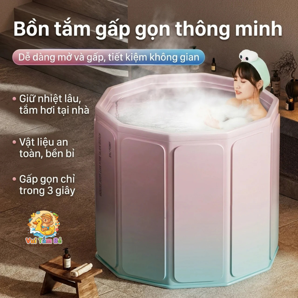 HỎA TỐC HCM-Bồn Tắm Gấp Gọn, Tự Bung ,Ngâm Thảo Dược Dành Cho Bé Và Mẹ Cao Cấp Kích Thước Lớn ,12 Trụ, Cách Nhiệt Tốt