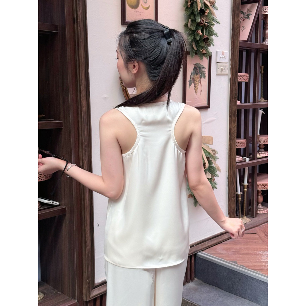 Set Bộ Lụa Tô Châu Cao Cấp Áo Tank Quần Suông Thanh Lị