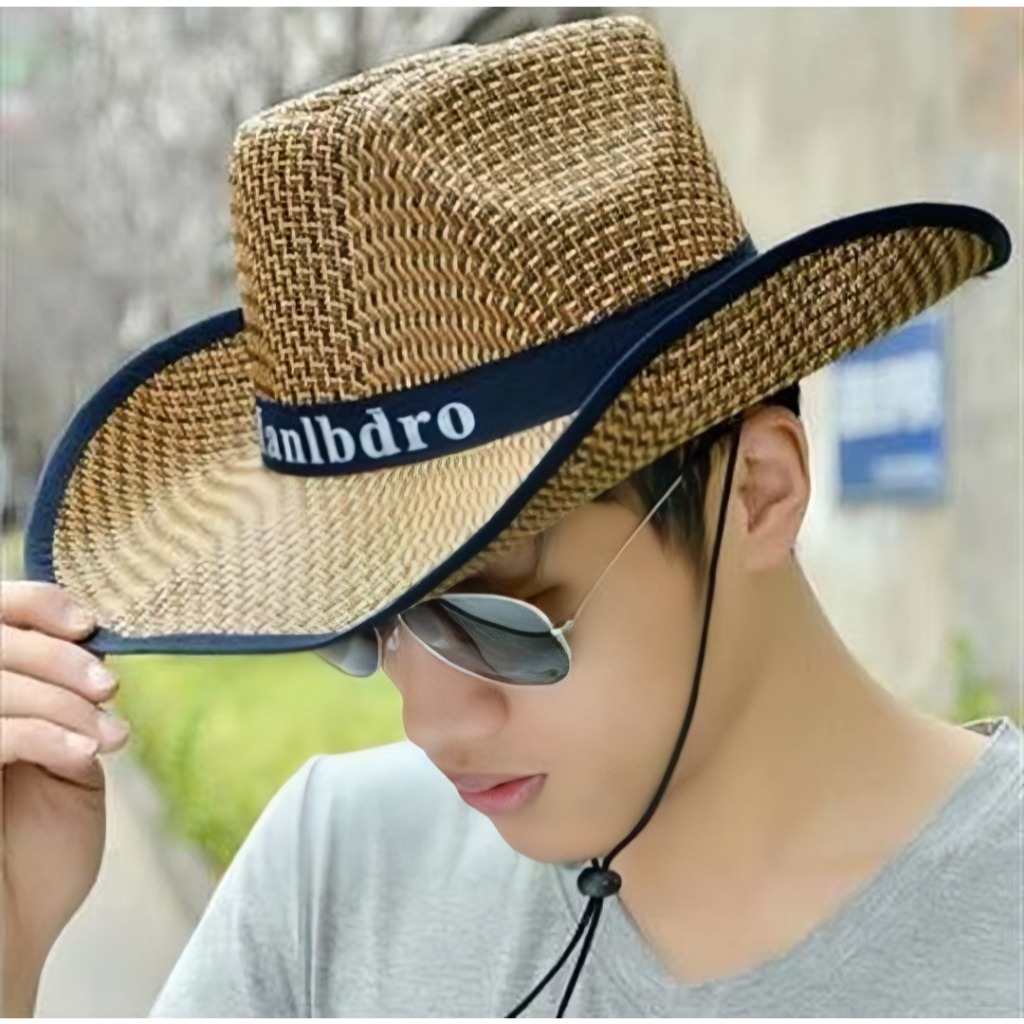 Mũ Nón Lưỡi Trai Chống Nắng Nam Rơm Cowboy Thời Trang UV Đi Biển Chợ Làng Về Du Lịch