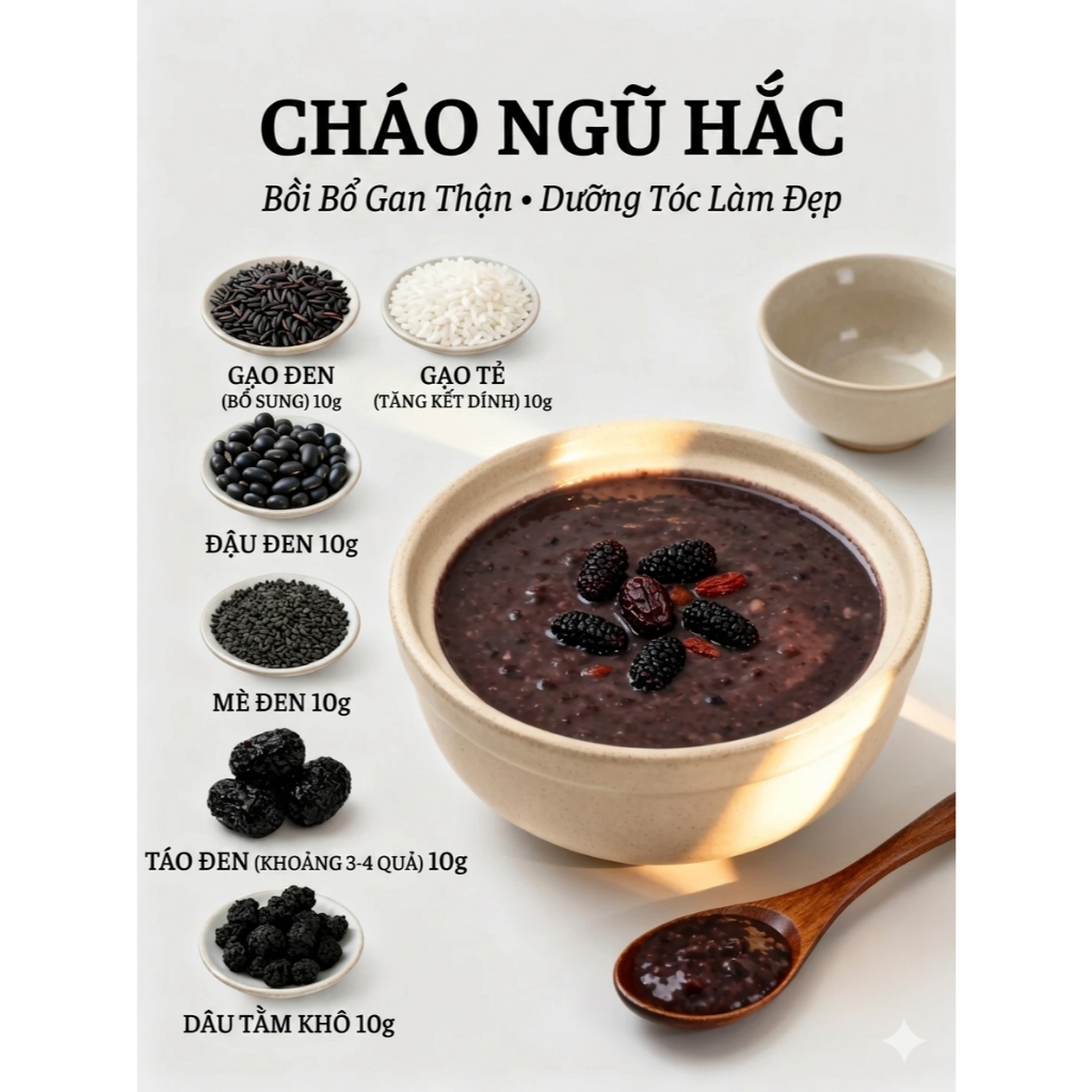 SET 7 CHÁO NGŨ HẮC DƯỠNG NHAN - BỒI BỔ GAN THẬN, NUÔI DƯỠNG TÓC ĐEN MƯỢT