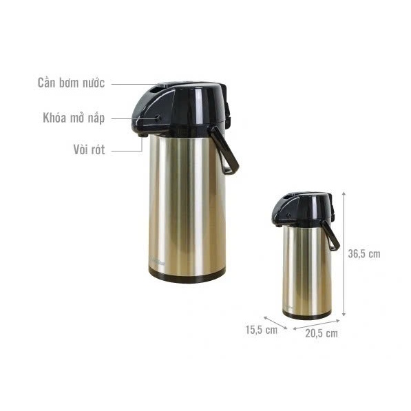 Phích Đựng Nước Rạng Đông 2045 ST1.E 2L – Vòi Bơm Tiện Lợi, Ruột Thủy Tinh Cao Cấp Giữ Nhiệt Tốt