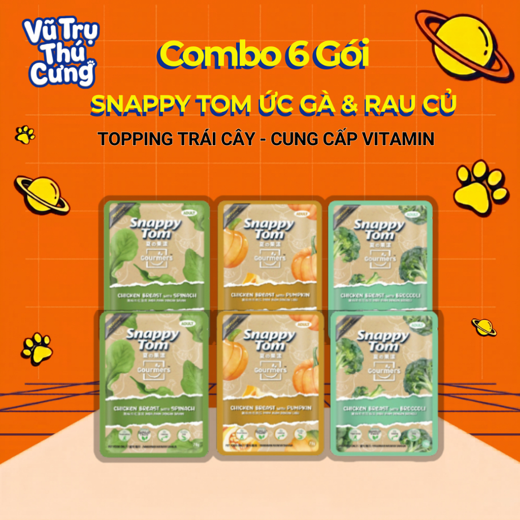 Combo 6 Gói Pate Cho Mèo Snappy Tom Ức Gà & Rau Củ 70g