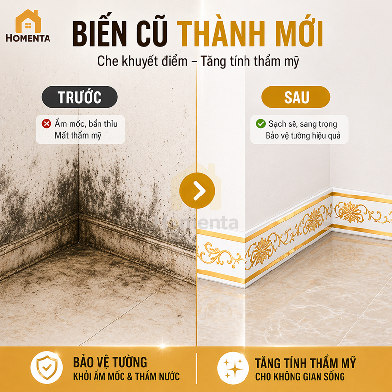 Miếng Dán Chân Tường Cuộn 5m Phào Nẹp Xốp PVC Chống Nước, Chống Dầu Mỡ, Dễ Lau Chùi, Keo Tự Dính Chắc, KT 10cm