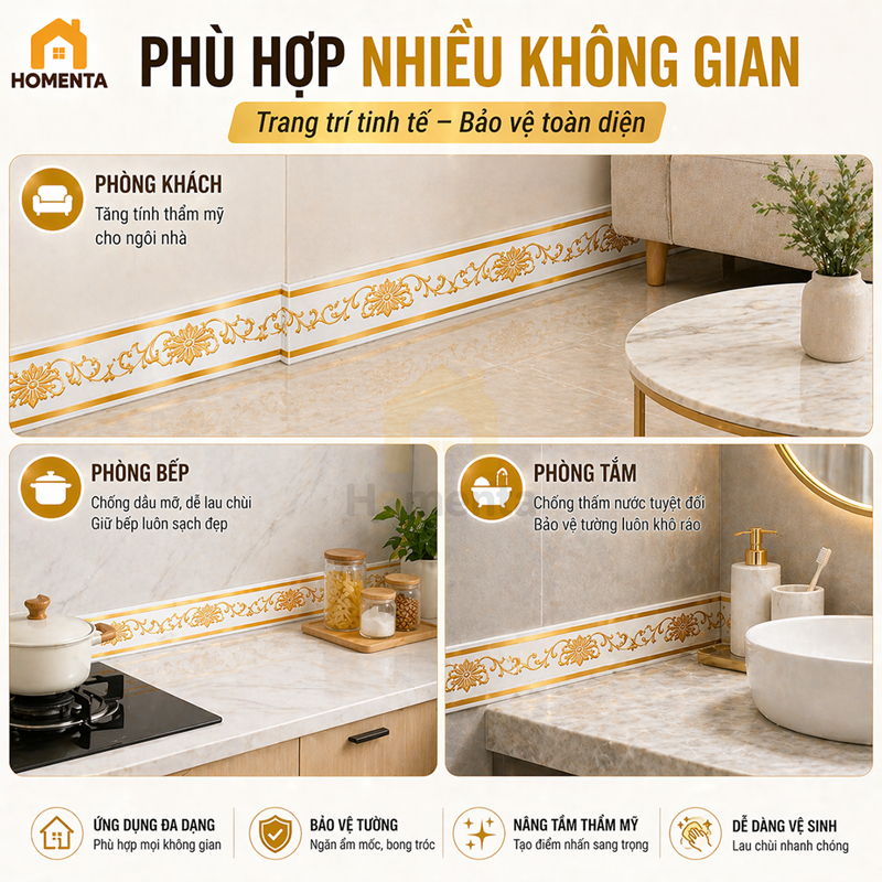 Miếng Dán Chân Tường Cuộn 5m Phào Nẹp Xốp PVC Chống Nước, Chống Dầu Mỡ, Dễ Lau Chùi, Keo Tự Dính Chắc, KT 10cm