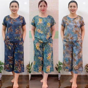 Bộ lanh Anh Thư trung niên cho mẹ - Bộ mặc nhà trung niên lanh ống sớ lửng cho người già người lớn tuổi ( mã LA)