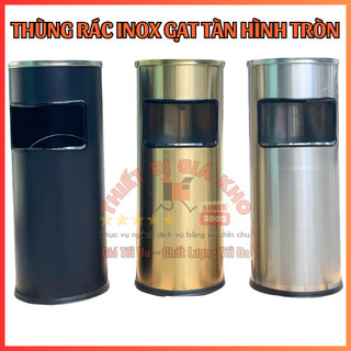 🛒📍THÙNG RÁC INOX HÌNH TRÒN CÓ GẠT TÀN , THÙNG RÁC GẠT TÀN CAO CẤP B-073