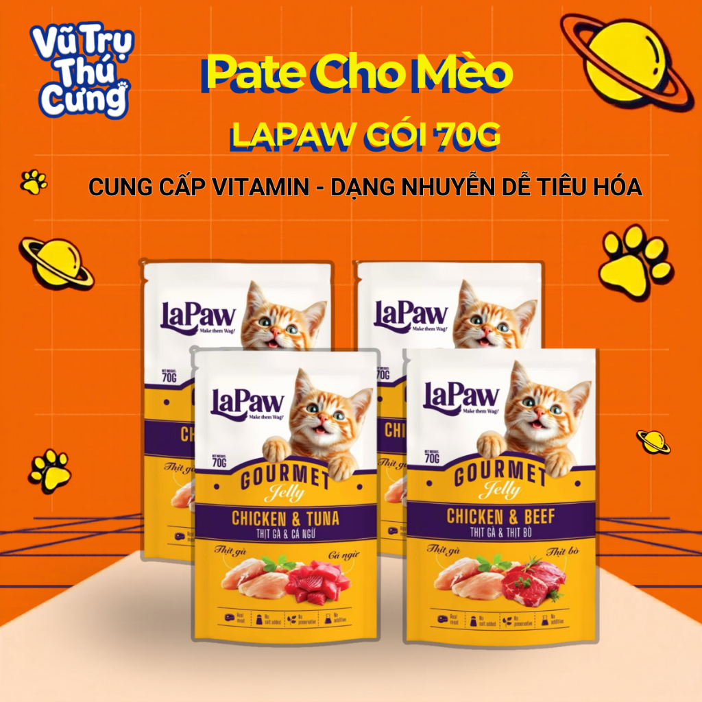 Pate Cho Mèo Thịt Thật Không Chất Bảo Quản Lapaw 70g