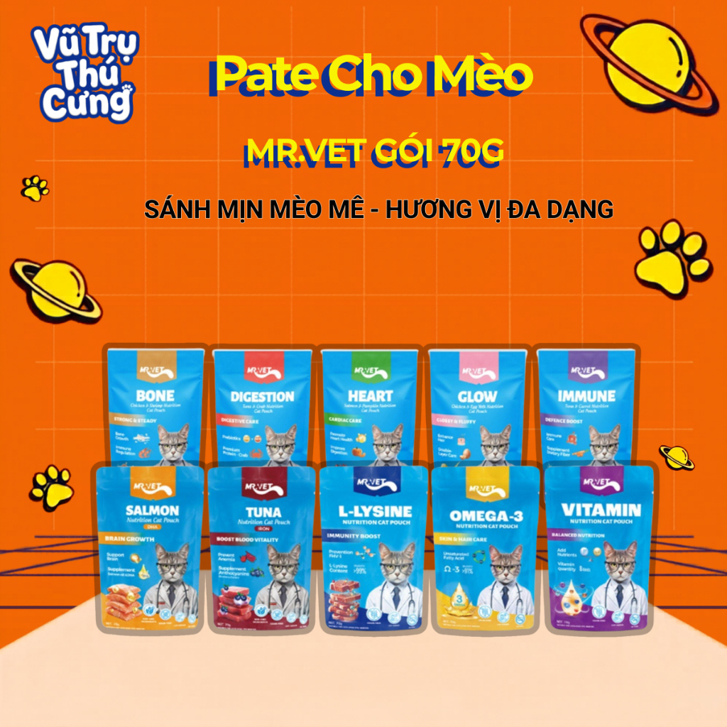 Pate Cho Mèo Hỗ Trợ Mượt Lông Da Mr.Vet 70g